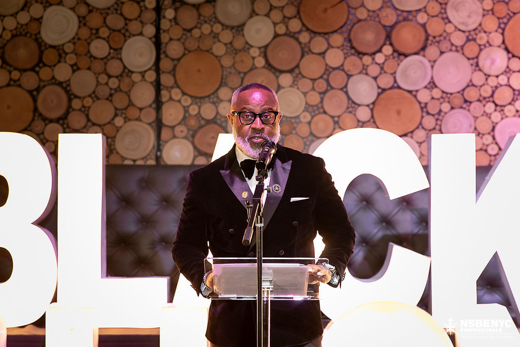 NSBE NYC representative addressing guests at the Black Tech Honors gala