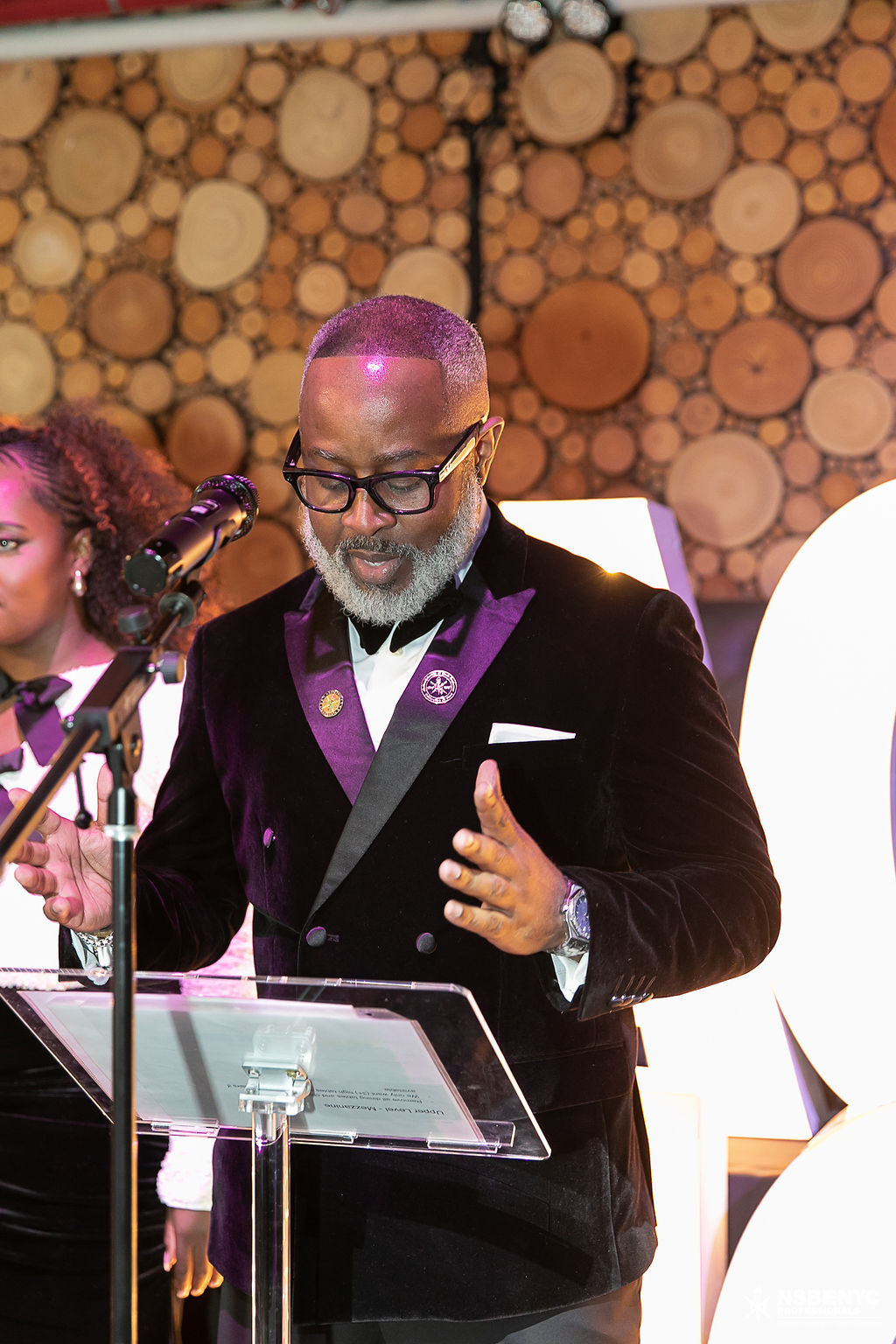 NSBE NYC leader delivering remarks from the gala podium
