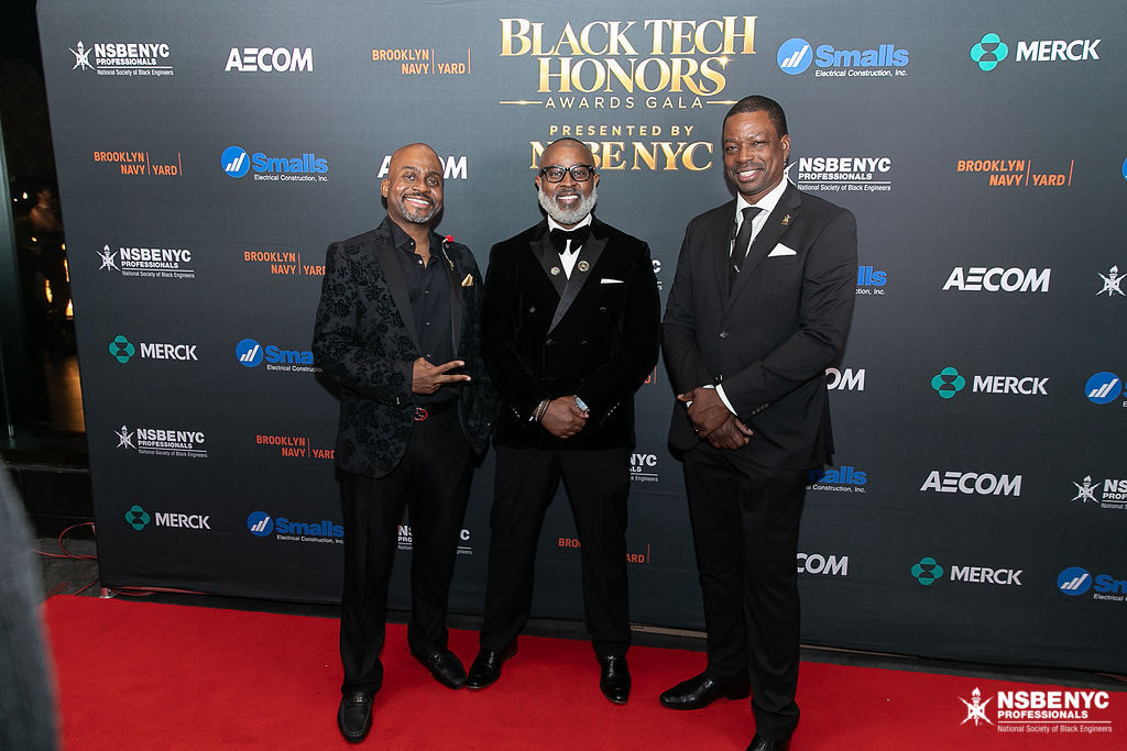 Three NSBE NYC leaders together on the Black Tech Honors red carpet